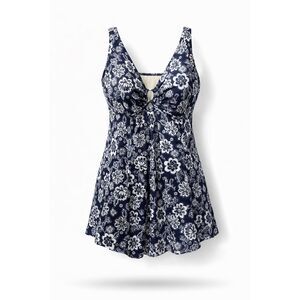 Fit 4 U Swim Dress 22W Plus Size Tummy Control One Piece Skirted Swimwear Blue &